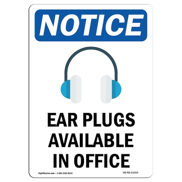 OSHA Sign, Ear Plugs Available With Symbol, 5in X 3.5in Decal, 10PK, 3.5" W, 5" H, Portrait, PK10